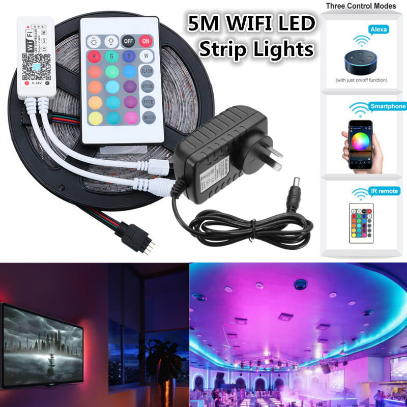 5M 10M RGB LED Smart Home WIFI Strip Light Kits App Control Lamp Power For Alexa 