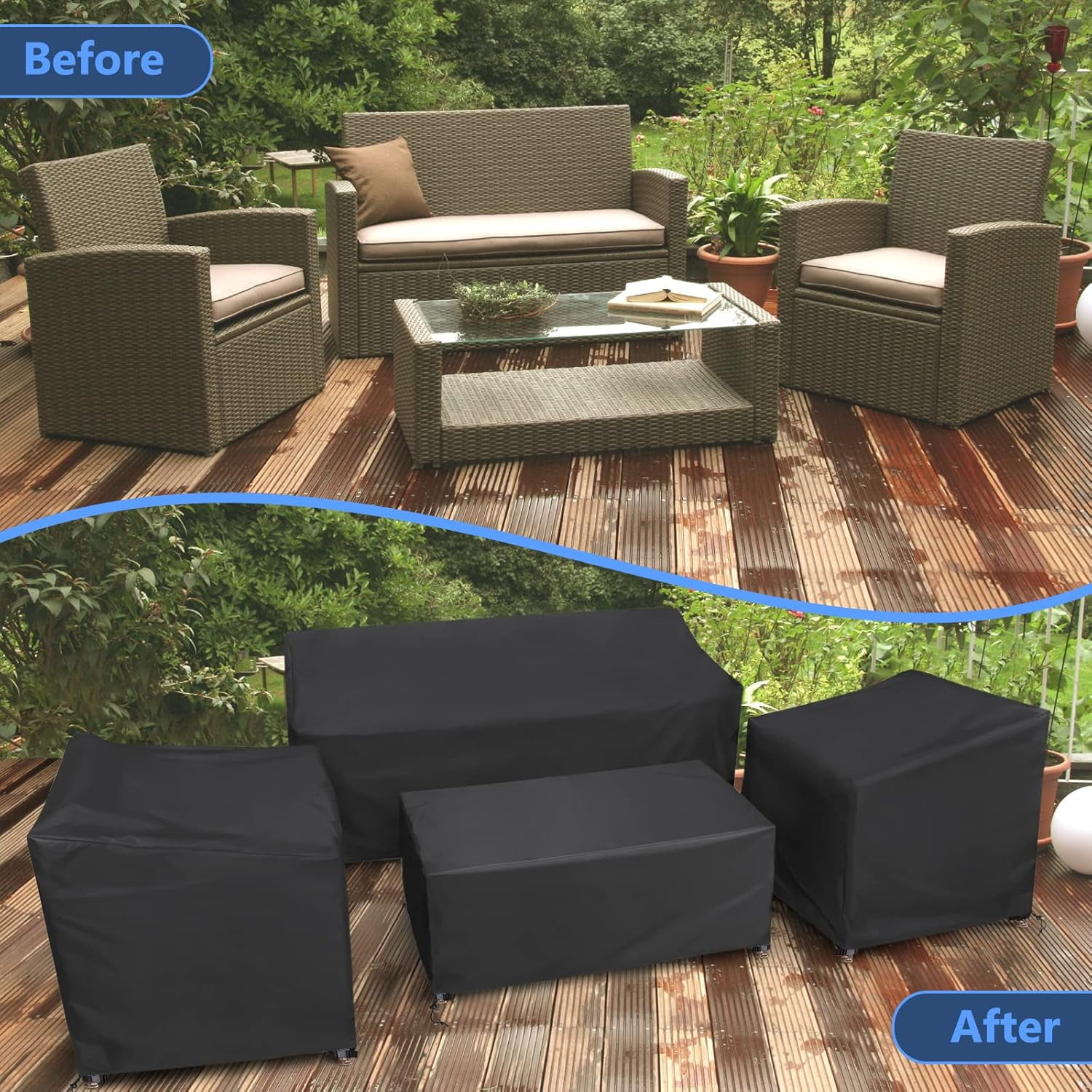 Paddsun Outdoor Furniture Cover, Waterproof 4 Piece Patio Furniture Set Cover Windproof for Outside Couch Lawn Chairs Coffee Table