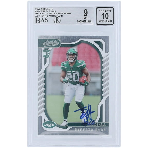 Breece Hall New York Jets Autographed 2022 Panini Absolute #114 Beckett Fanatics Witnessed Authenticated 9/10 Rookie Card - Fanatics Authentic Certified