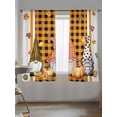thumbnail image 5 of Autumn Theme Sheer Curtains 2 Panels Set Retro Pumpkin Gnome Floral Plaid Lihgt Filtering Rod Pocket Voile Drape, Semi Sheer Window Curtains for Bedroom Living Room, 52"x63", 5 of 5