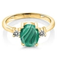 thumbnail image 2 of Gem Stone King 18K Yellow Gold Plated Silver Green Malachite and White Diamond Women Ring (2.63 Ct Oval 9X7MM, Size 8), 2 of 4