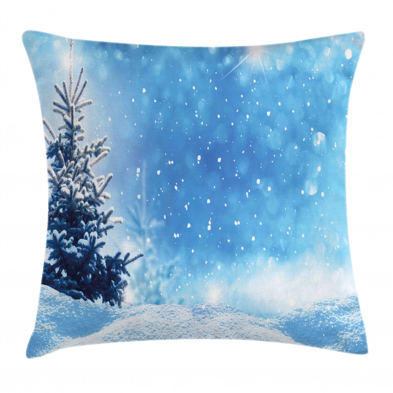 Winter Throw Pillow Cushion Cover, Artistic Rendition of Snowy Season