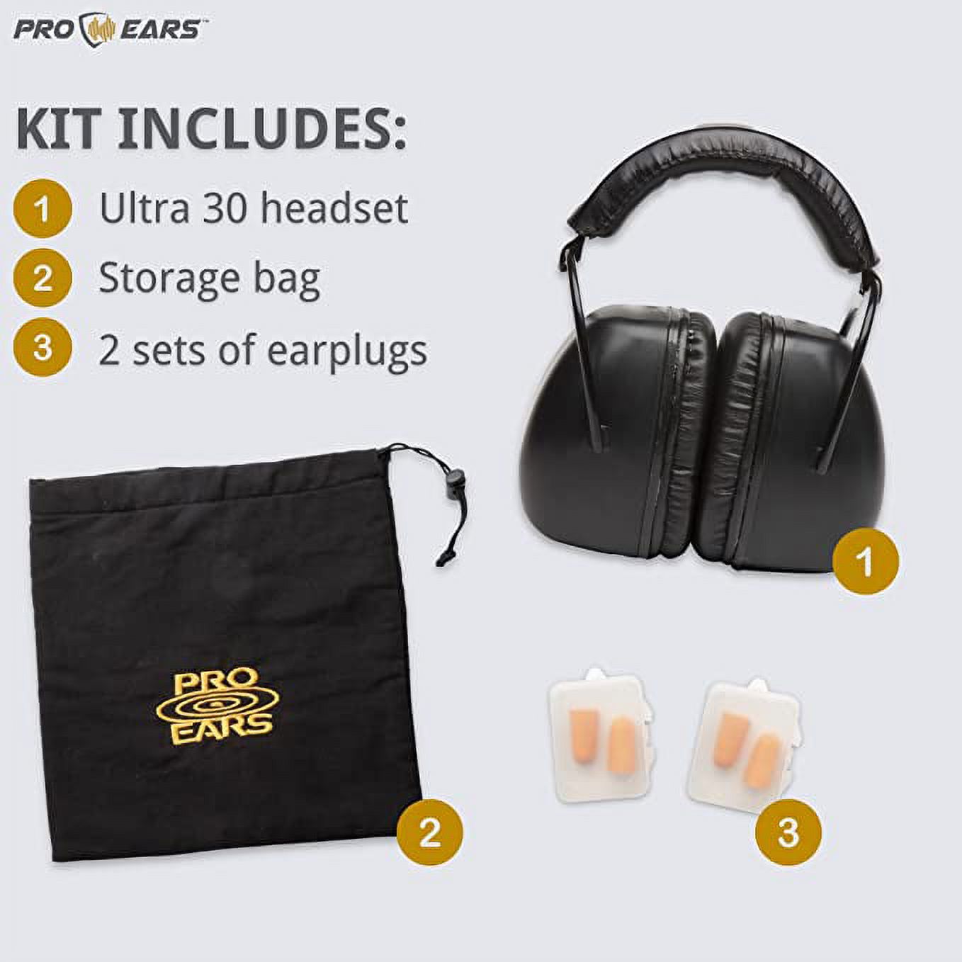Pro Ears Ultra 30 MRI Kit, MRI-Safe Hearing Protection Earmuffs, Earplugs,  and Storage Bag, NRR 30 dB