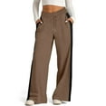 thumbnail image 2 of Women's Drawstring Sweatpants Side Stripe Pants Wide Leg Track Pants with Pockets Light Brown L, 2 of 4