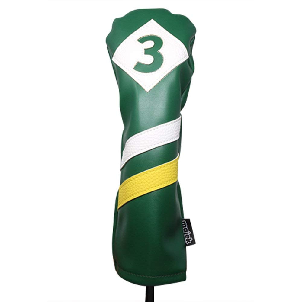 Majek Retro Golf Headcovers Green White and Yellow Vintage Leather Style 1 & 3 Driver and Fairway Head Cover Fits 460cc Drivers Classic Look