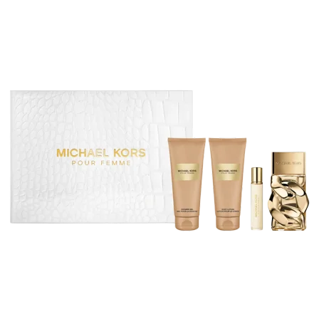 Michael Kors Pour Femme by Michael Kors for Women - 4 Pc Gift Set 3.4oz EDP Spray, 0.3oz EDP Spray(Mini), 3.4oz Body Lotion, 3.4oz Shower Gel