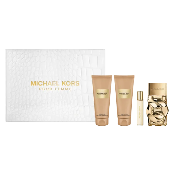 Michael Kors Pour Femme by Michael Kors for Women - 4 Pc Gift Set 3.4oz EDP Spray, 0.3oz EDP Spray(Mini), 3.4oz Body Lotion, 3.4oz Shower Gel