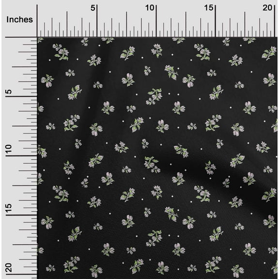 oneOone Cotton Jersey Black Fabric Leaves & Flower Florals Sewing Material Prints Fabric By The Yards 58 Inches Wide