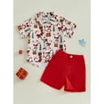 thumbnail image 4 of Todlder Kids Little Boy Christmas Clothing Set 12 18 24 Months 2T 3T 4T 5T Santa Button-up Short Sleeve Lapel Neck Shirt Tops Shorts Outfit, 4 of 9