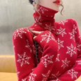 thumbnail image 2 of Suéter de cuello alto tejido con copos de nieve para mujer, ropa de primavera, ajustado, elegante, de moda, con cuello alto, 2 of 4