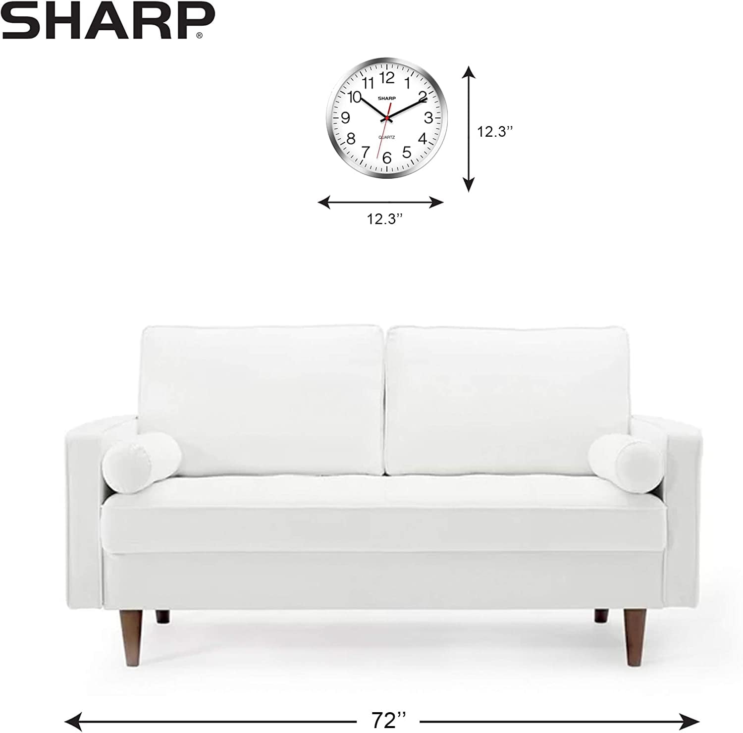 Sharp Modern 12" Quartz Round Wall Clock, Silent Non-Ticking, Silver/Chrome Frame for Home & Office