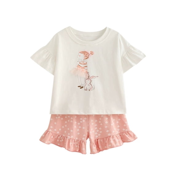WRTFVZA Stylish Summer Two Piece Outfit For Girls Fashionable Round Neck Short Sleeve Top And Shorts Toddler Clothing Set Girl Sets Size 6