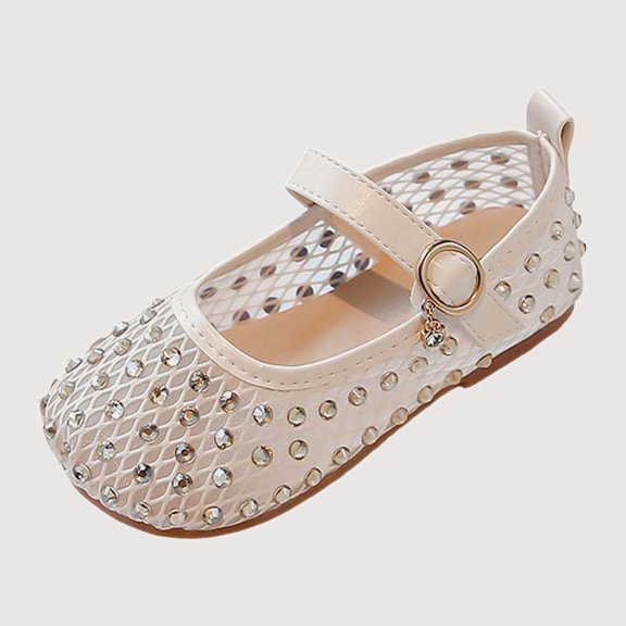 Gyujnb Toddler Girls Breathable Mesh Mary Jane Shoes with Rhinestone Detail, Flat Heel Casual Footwear for Summer (Toddler, Little Girls),4.5-5 Years