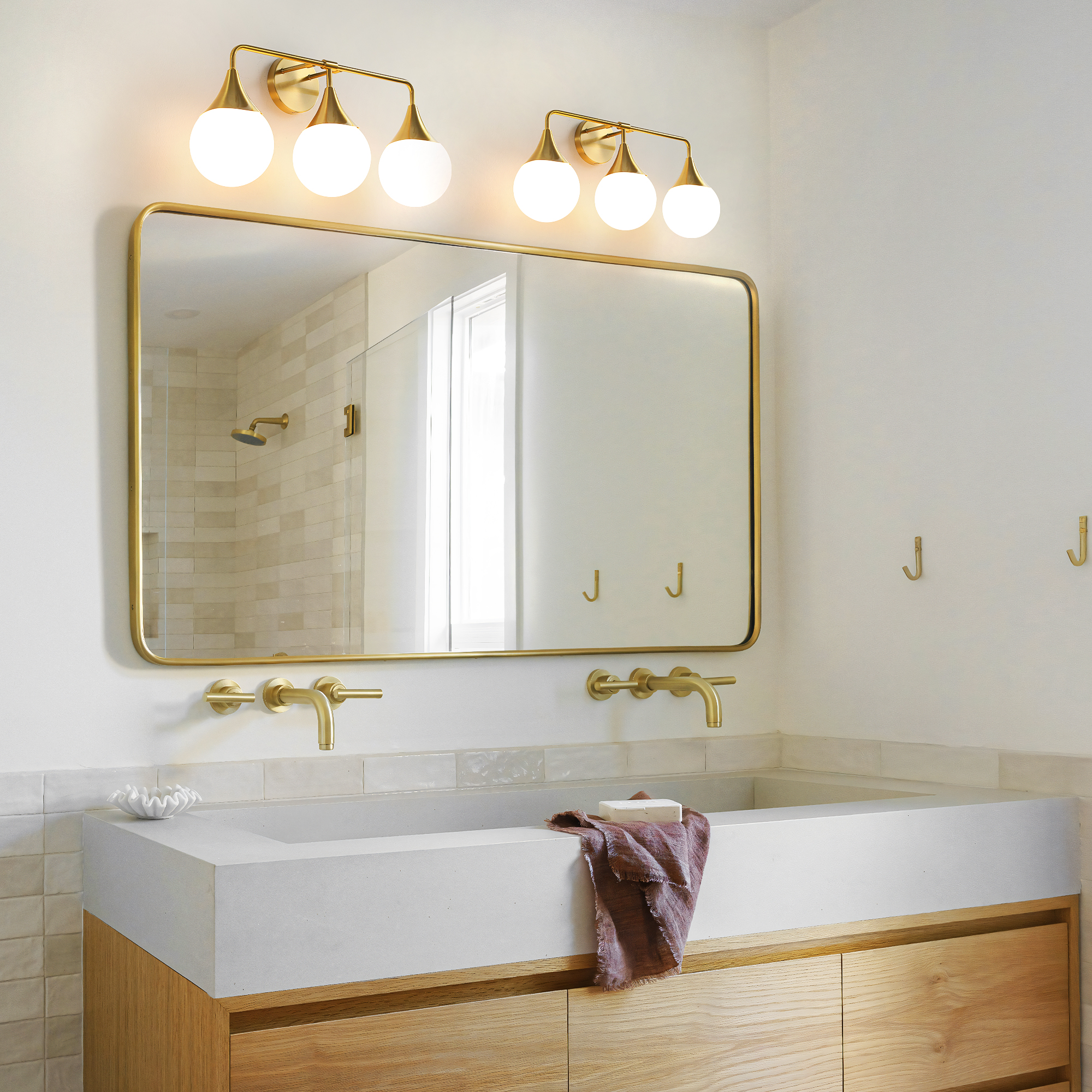 Bathroom Vanity Light 3 Lights Bathroom Lighting Fixtures Over Brushed Gold Wall Sconces with Frosted Globe Glass for Hallway Restroom