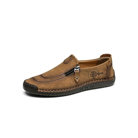 

Kesitin Mens Wear Resistant Round Toe Walking Shoes Driving Comfortable Boat Shoe Lightweight Zipper Loafers Yellow Brown 9