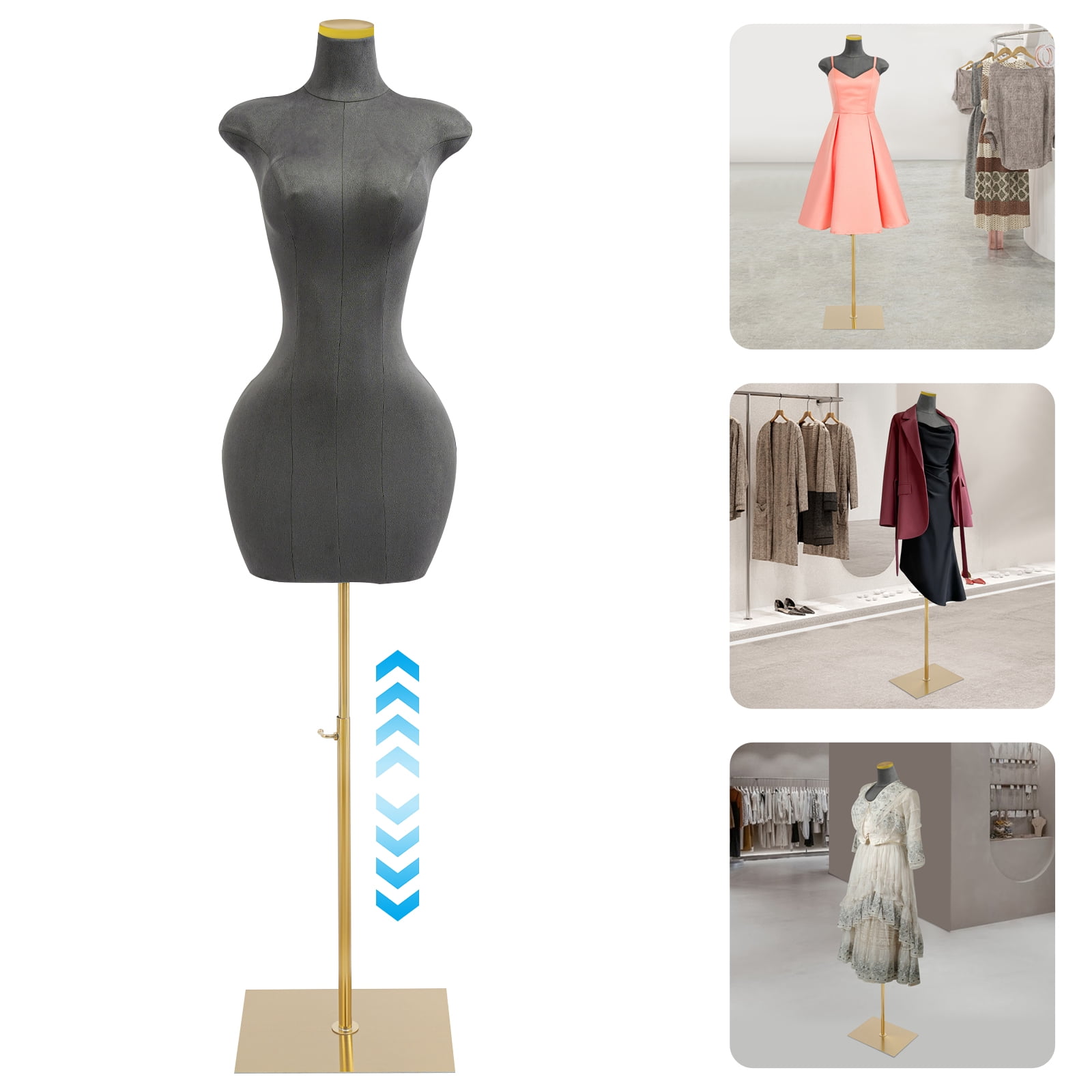 1 PCS Grey Female Mannequin Model with Stand, Half-length Model, Mannequin Dress Form, Total Adjustable Height: 150-210cm/59.06-82.68 in