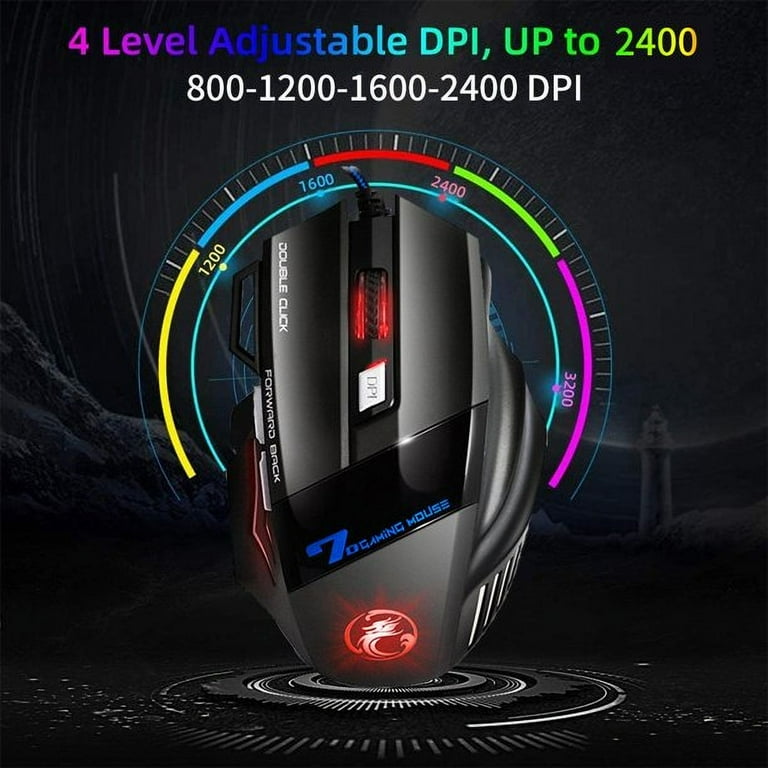 POINTERTECK X7 Wired Gaming Mouse, RGB Backlit, 4 Adjustable DPI