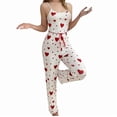 thumbnail image 1 of Pijama de Dos Piezas con Top Corto con Estampado de Corazones y Pantalones Anchos para Mujer. Ropa de Dormir para Estar en Casa. Amor Rojo L, 1 of 9