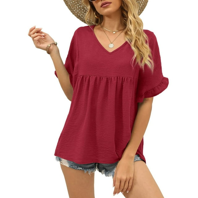 Camisetas de manga corta para mujer,Camisetas de verano informales con cuello en V para mujer Características mejoradas