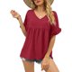 thumbnail image 1 of Camisetas de manga corta con volantes y cuello en V informales para mujer Camisetas sueltas de manga corta para mujer, 1 of 6