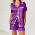 thumbnail image 2 of HUJlwoi Satin Pajama Set for Women Button down 2 Piece Lounge Shirts and Shorts Pjs Matching Clothing Pocket Summer Cozy Sleepwear, 2 of 7