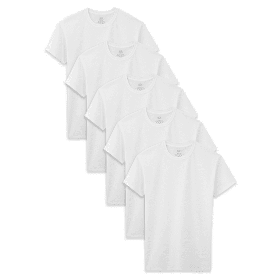 Fruit of the Loom Boys' White Crew Undershirts, 5 Pack, Sizes XS-XL