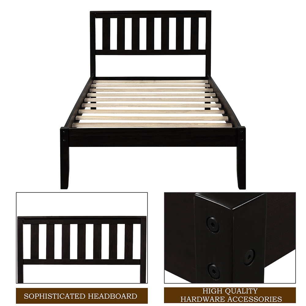Kepooman Twin Size Wood Platform Bed with Headboard, 78.5”L X 42”W X 37”H, Espresso Kepooman Twin Size Wood Platform Bed with Headboard, 78.5”L X 42”W X 37”H, Espresso