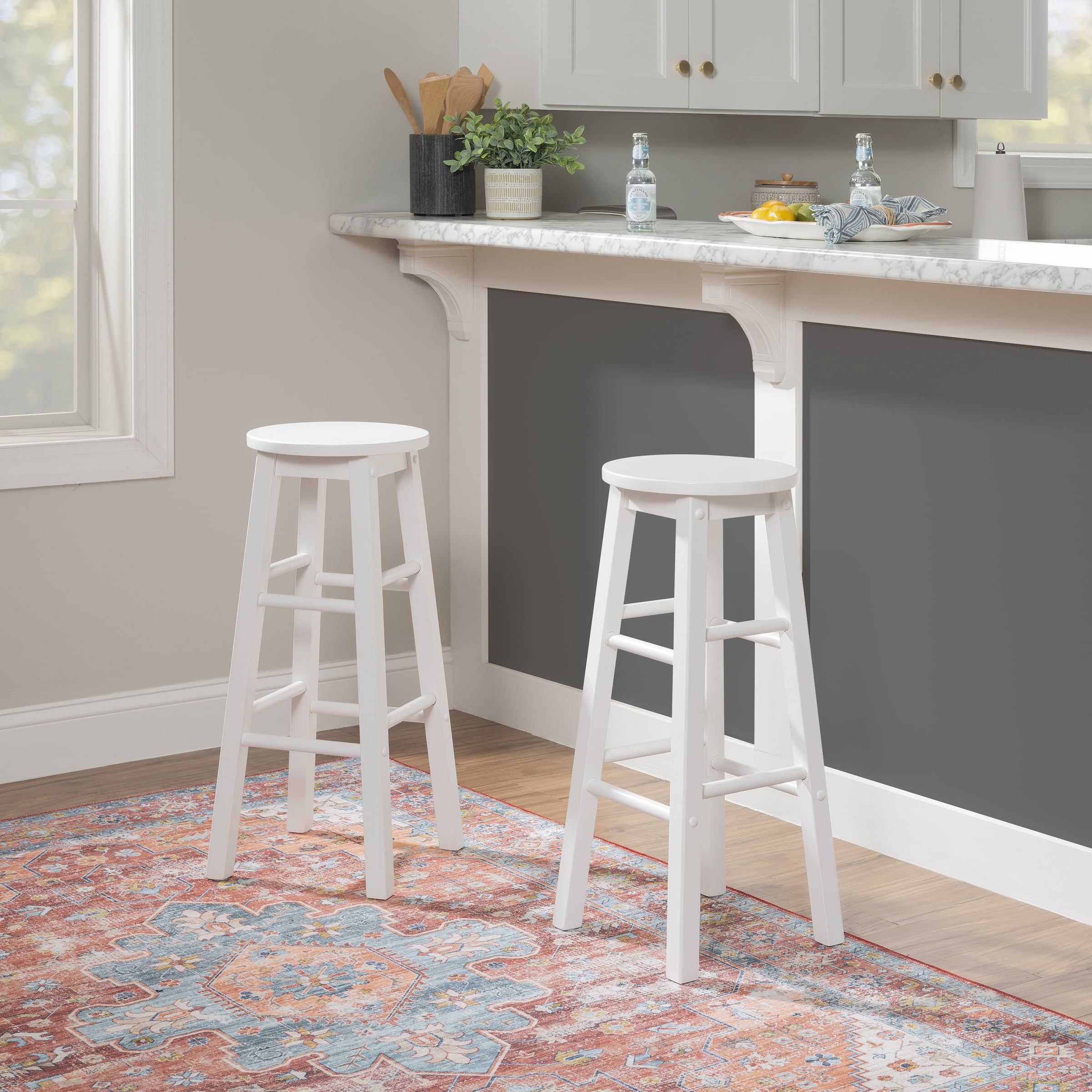 Linon McMullen 29" Indoor Wood Round Backless Bar Stool, White