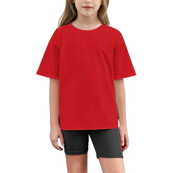 Odeerbi 5-15 Años Niños Niñas Trajes de Verano Camiseta Manga Corta Pantalones Cortos de Dos Piezas Loose Soft Yoga