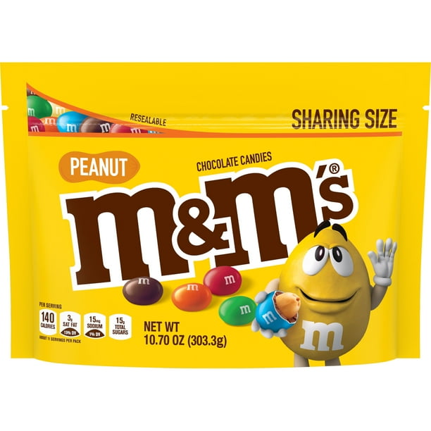 M&M'S Peanut Milk Chocolate Candy Sharing Size Bag, 10.7 Ounce Bag