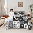 thumbnail image 4 of Homewish Western Cowboy Cowgirl Full Size Comforter Sets, Black Grey Patchwork Bedding Comforter Set, Rustic Farmhouse Reversible Bedding Sets, Ultra Soft Bedroom Decor, 3 Pieces, 4 of 8