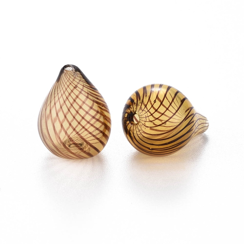 50pcs Transparent Handmade Blown Glass Globe Beads Stripe Pattern Teardrop Peru 20~21x14~15mm Hole: 1~2mm