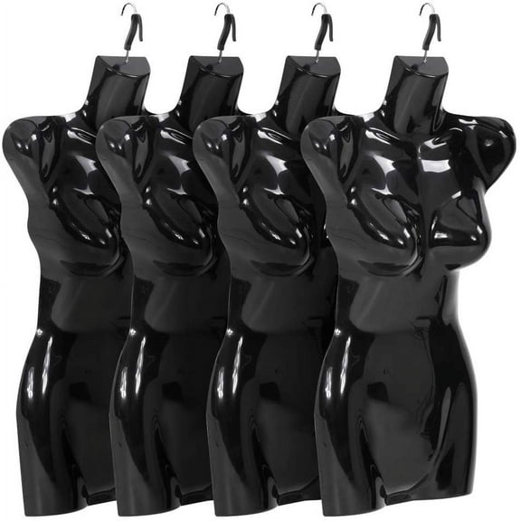FDW Female Mannequin Torso Mannequin with Metal Hook, 27", Black, 4 Piece