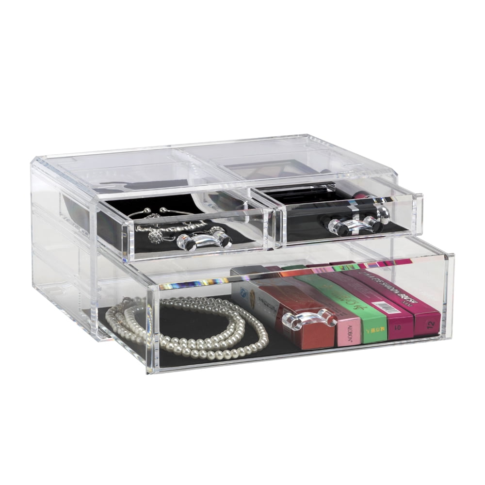 Acrylic Jewelry & Cosmetic Storage Display Box with 3 Drawers/Cosmetic Organizer