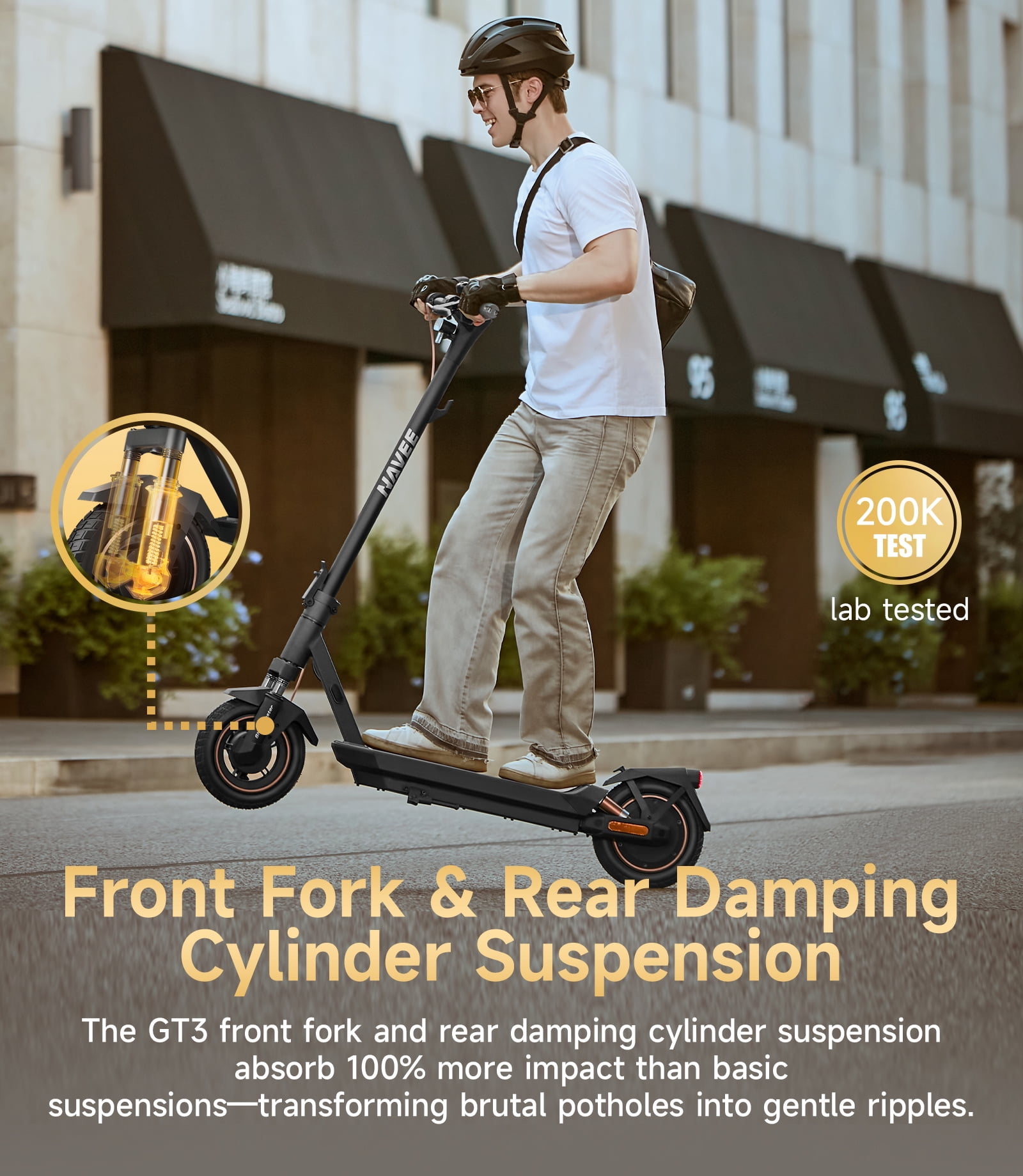 NAVEE GT3 Foldable Electric Scooter for Adults and Teens, 19.9 mph Max Speed, 31 Mile Range, Dual Suspension, Black, UL2272 Certified