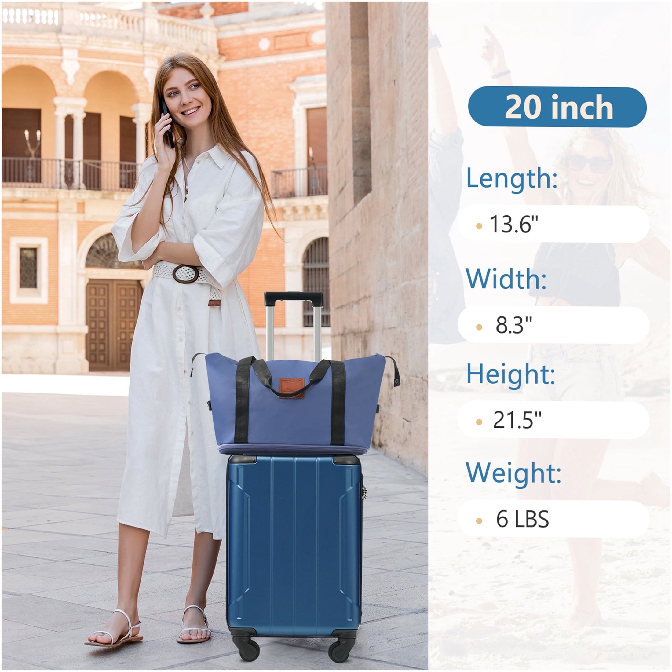 JERFIT 3-Piece Carry On Luggage Set with Spinner Wheels, Lightweight ABS Hardshell Suitcase, Expandable Duffel & Toiletry Bag for Air Travel, Weekend Trips, Business - Blue
