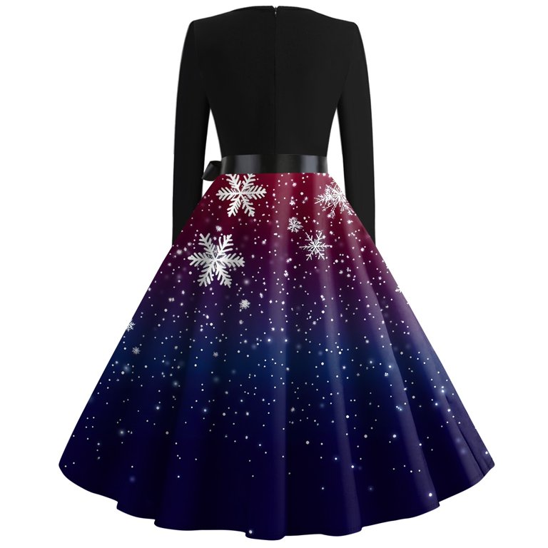 Women's Vintage Christmas Party Dress Long Sleeve Elegant A-Line Midi Dress with Festive Print, Belted Waist - Walmart.com Women's Vintage Christmas Party Dress Long Sleeve Elegant A-Line Midi Dress with Festive Print, Belted Waist - Walmart.com