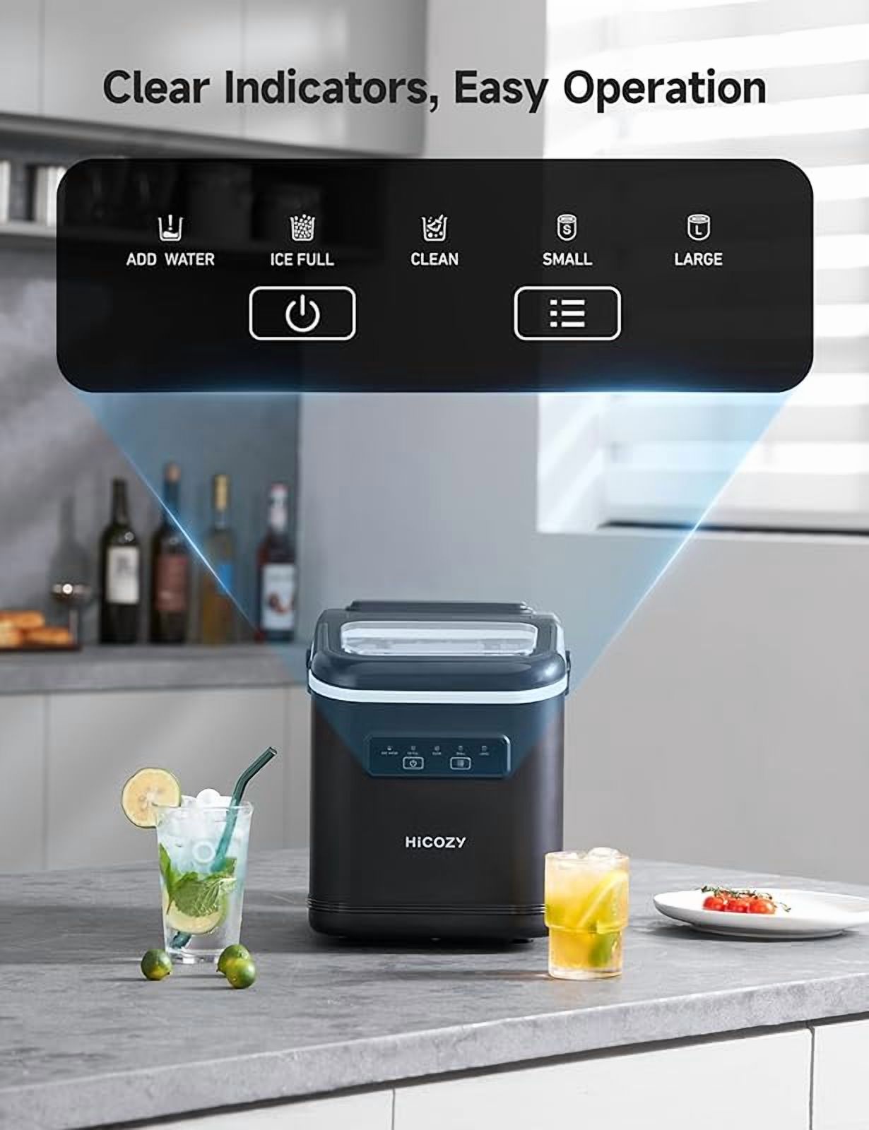 Countertop Ice Maker with Handle, Ice in 6Mins, 26 lbs/Day,Portable Ice Maker Machine with Self-Cleaning for Apartment/Under Cabinet/Kitchen/Office/Camping/RV/Home Bar(Black)