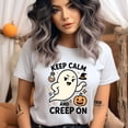 thumbnail image 2 of Keep Calm and Creep On Ghost Graphic Tee | Funny Cute T-Shirt for Women, CarolinaBlue, Size M, 2 of 6
