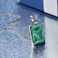 thumbnail image 2 of Gem Stone King 925 Silver Green Malachite and White Lab Grown Diamond Pendant Necklace for Women (10.02 Cttw, Gemstone Birthstone, Emerald Cut 14X10MM, with 18 inch Silver Chain), 2 of 4