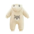 thumbnail image 5 of Fleece Onesie Baby White Onesie Baby Long Sleeve Button down Jumpsuit Romper Bear Ears Hooded Baby Snow Suit Newborn Clothes Boy 0-3 Months, 5 of 6