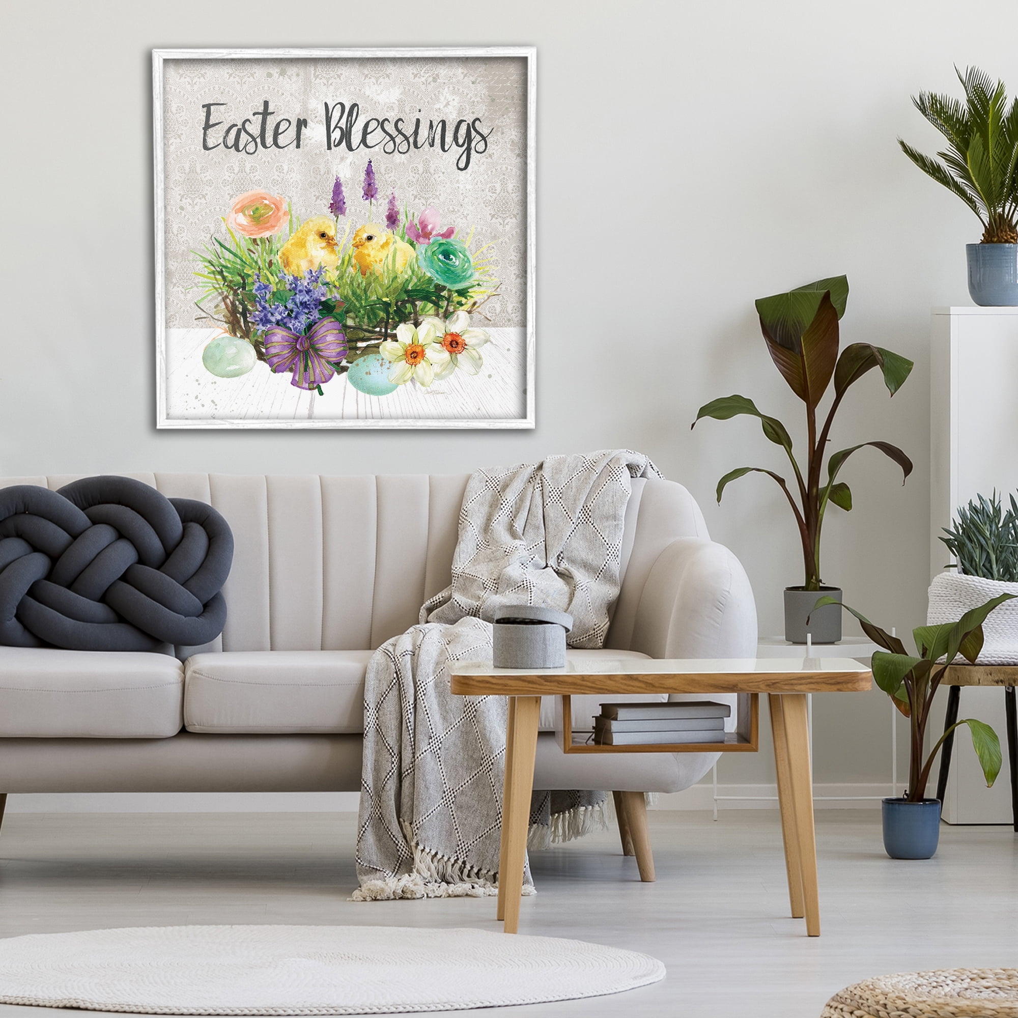 Stupell Industries Easter Blessings Basket of Flowers White Framed Giclee Art, design by Carol Robinson