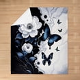 thumbnail image 2 of Manfei Vintage Butterfly Throw Blanket for Couch 90x90 for Girls, Spring Flower Floral Plush Blanket, Black White Marbling Flannel Throw, Super Cozy Room Decorative, 2 of 6