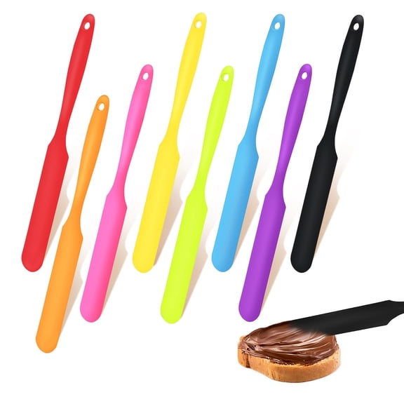Silicone Jar Spatula, 8 Pcs Spatulas Kitchen Set, Heat Resistant Jam Spreader for Baking Mixing Cake Cream Butter Scraper (Various Colors)
