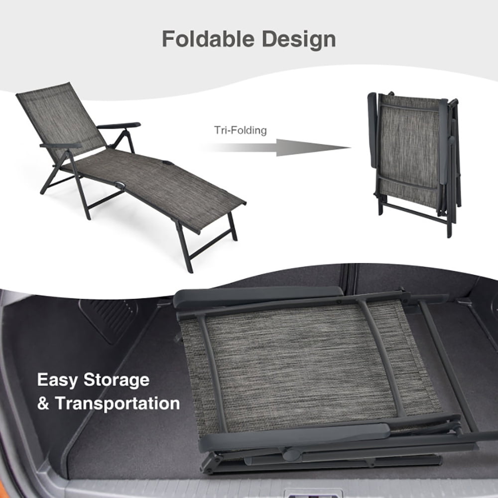 Aimee Lii 2 Pieces Foldable Chaise Lounge Chair with 2-Position Footrest, Patio Loungers, Gray