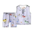 thumbnail image 2 of Lilgiuy Unisex Kids Boys and Girls Pajama Sets Summer Solid Color Cartoon Print Sleeveless with Shorts Sleepwear Pullover Loungewear for Bedtime(Gray,4-5 Years), 2 of 3