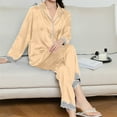 thumbnail image 4 of FAIWAD Womens Satin Pajamas Set Long Sleeve Lapel Button Shirt and Elastic Waist Pants Soft Sleepwear Sets, 4 of 4