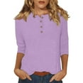 thumbnail image 1 of DENGDENG Summer Shirts for Women 3/4 Sleeves Button Down Tops Casual Crew Neck Elbow Sleeve Basic Tees Loose Three Quarter Length Tunic Tops Work Solid Color Clothes Light Purple XXL, 1 of 6
