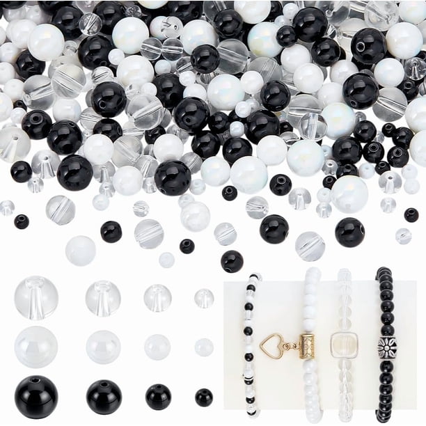 765 cuentas redondas de vidrio blancas y negras de 4/6/8/10 mm para manualidades, para pulseras, collares, bisutería, cuentas góticas surtidas al por mayor.