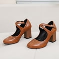 thumbnail image 2 of SACFOF Chunky Heel Ankle Strap Pumps for Women Closed Round Toe Comfortable 3 Inches Low Heel Mary Janes Leather Dress Shoes Office Working Party Event Prom Business, 2 of 6